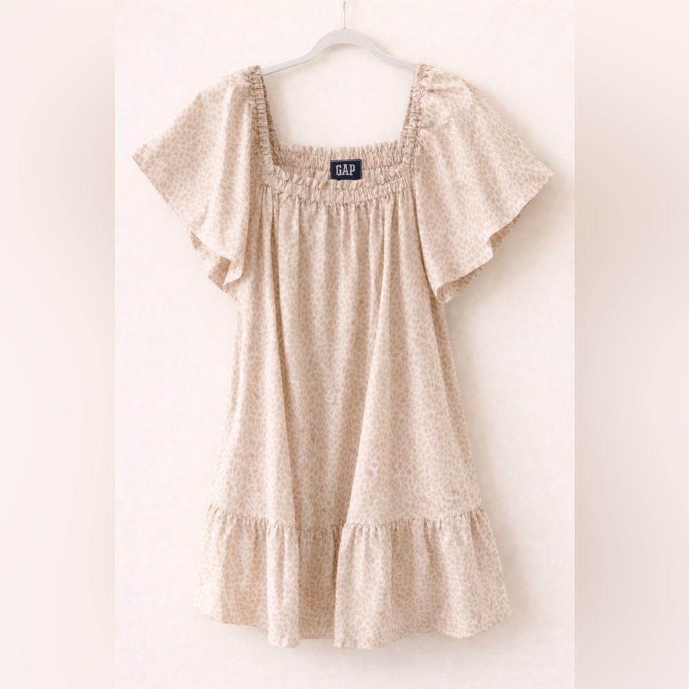GAP Neutral Leopard-Print Flutter Sleeve Dress